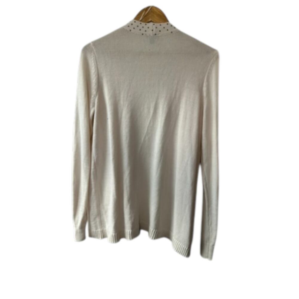 Ann Taylor Ivory w/ Silver Studs Long Sleeve Open Sweater Women's Size Large - Picture 6 of 7